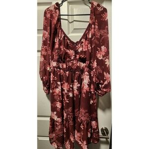 Torrid Burgundy and Pink Floral Mini Dress